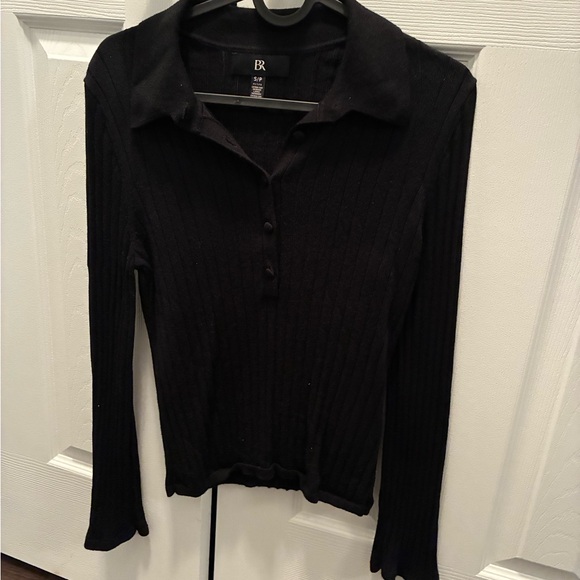 Banana Republic Sweaters - Banana Republic Black Ribbed Long-Sleeve Polo 100% Extra Fine Merino Wool